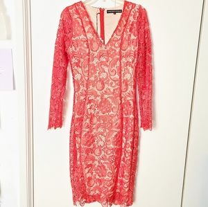 Forever Unique Coral-Pink Lace Midi Dress